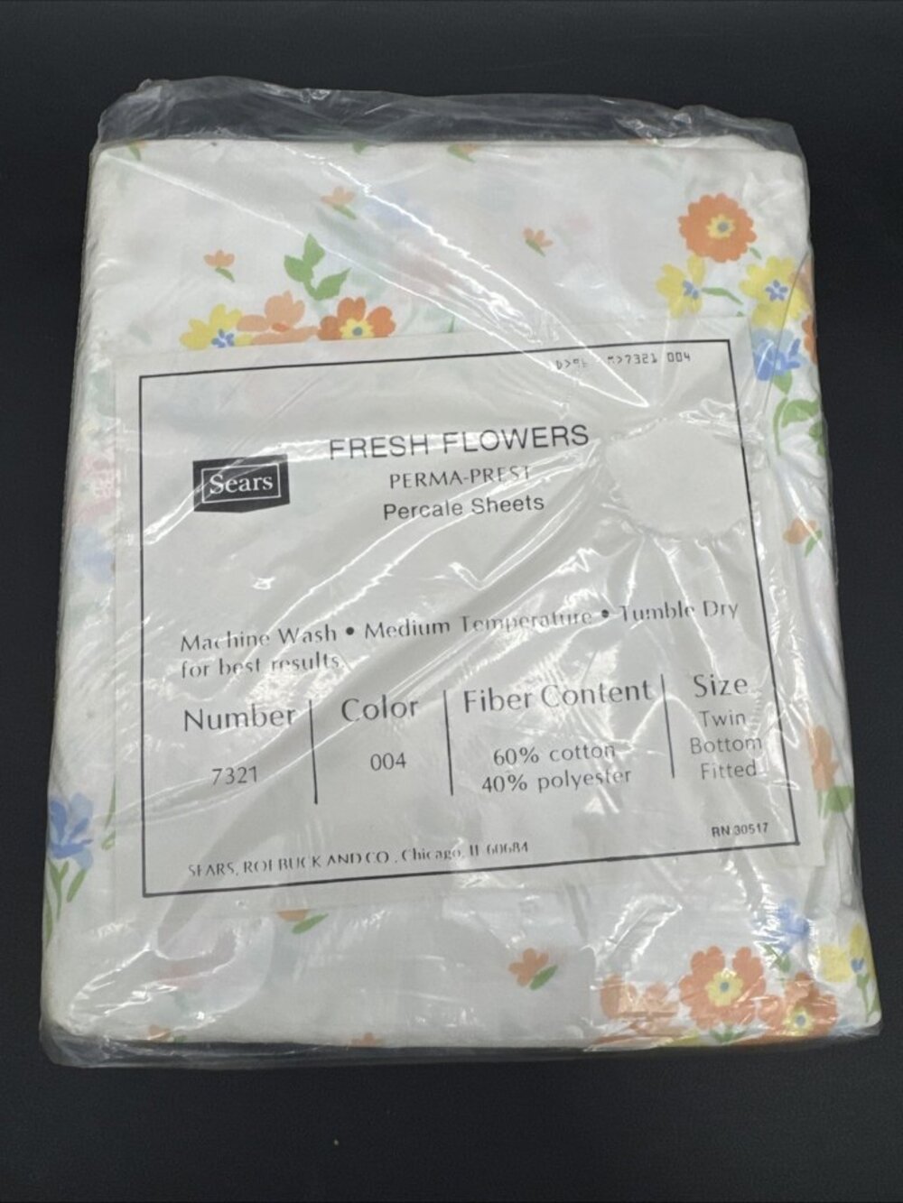 VTG Sears Fresh Flowers Twin Bottom Fitted Sheet Floral Cottagecore